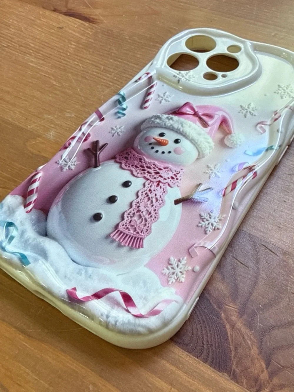 Cute Pink Snowman Phone Case - Festive Holiday Design